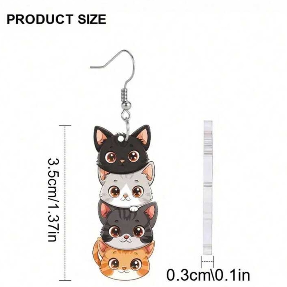 NEW| Charming Cat Theme Dangle Acrylic Earrings - Picture 5 of 6